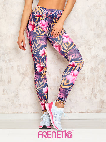 PINKY-01 Rózsaszín virág mintás magas derekú fitness leggings